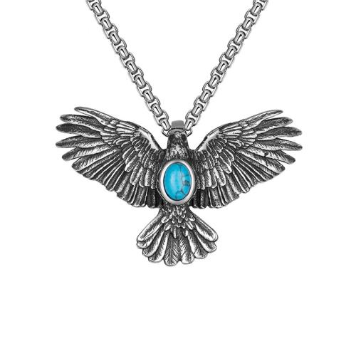 Collier de bijoux en acier inoxydable, Acier inoxydable 316, avec turquoise, Aigle, Finition antique, bijoux de mode & pour homme, couleur originale cm, Vendu par PC