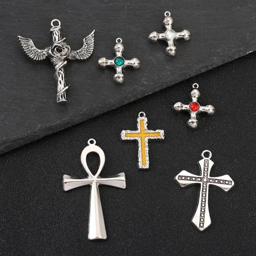 Colgantes de Aleación de Zinc en Forma Cruces, chapado, Bricolaje & esmalte & con diamantes de imitación, más colores para la opción, 100PCs/Bolsa, Vendido por Bolsa