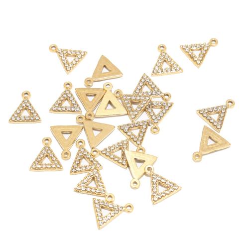 Rhinestone Stainless Steel Pendants, 304 Stainless Steel, Triangle, gold color plated, DIY & with rhinestone 