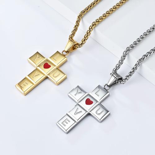 Titanium Steel Jewelry Necklace, Cross, plated, Unisex & enamel 