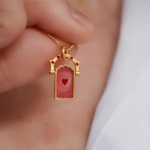 Titanium Steel Jewelry Necklace, with 5CM extender chain, Rectangle, gold color plated & for woman & enamel cm 