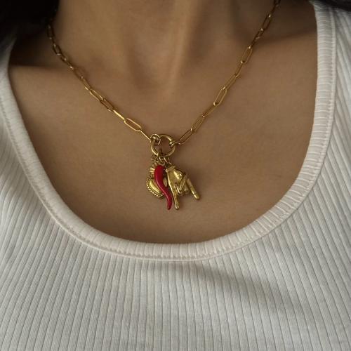 Titanium Steel Jewelry Necklace, gold color plated, DIY & for woman & enamel cm 