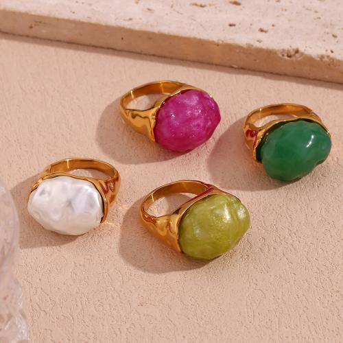 Stainless Steel Finger Ring, 304 Stainless Steel, with Acrylic, gold color plated & for woman 