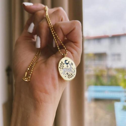 Titanium Steel Jewelry Necklace, with 5CM extender chain, gold color plated & for woman & enamel cm 