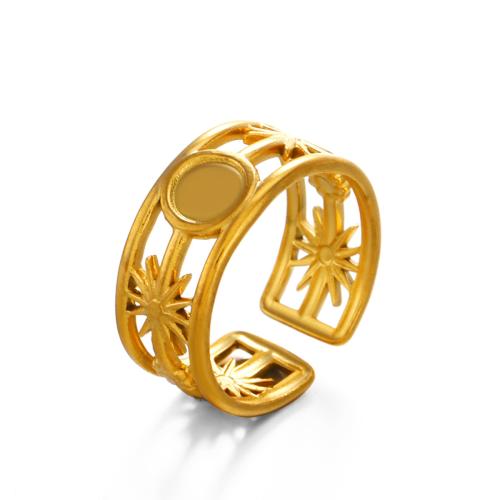 Stainless Steel Finger Ring, 304 Stainless Steel, Vacuum Ion Plating, fashion jewelry & for woman & hollow, golden 