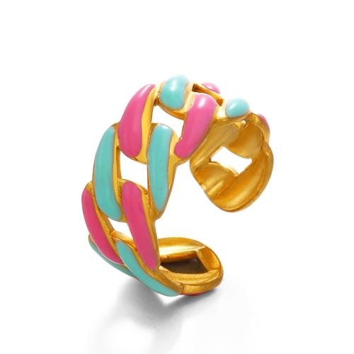 Esmalte de acero inoxidable anillo de dedo, acero inoxidable 304, chapado en color dorado, para mujer & hueco, multicolor, Vendido por UD