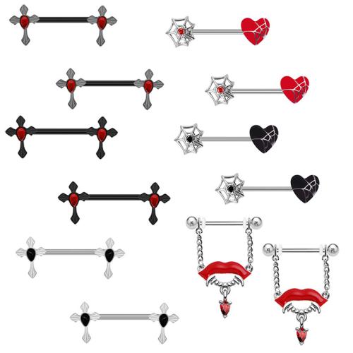 Zinklegierung Brustpiercings, plattiert, unisex & verschiedene Stile für Wahl & Emaille & mit Strass, verkauft von PC