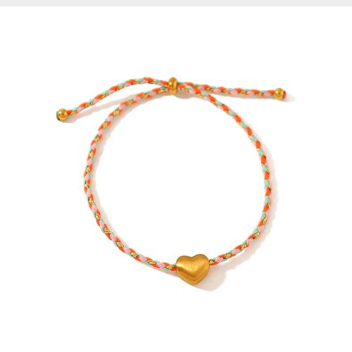 Laine cordon Bracelet, Acier inoxydable 304, avec Fil de coton, Plaqué or 18K, bijoux de mode & unisexe, multicolore cm, Vendu par PC