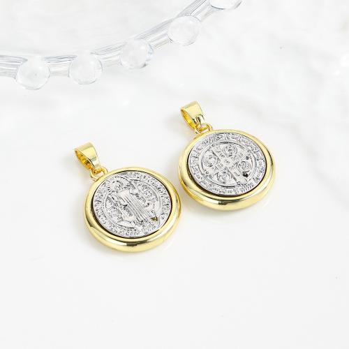 Bijoux pendentifs en laiton, Rond, Placage de couleur d'or, DIY, Vendu par PC