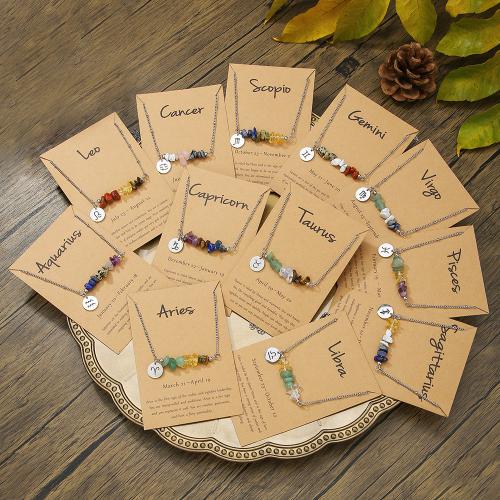 Colliers de pierres précieuses, Acier inoxydable 304, avec pierrecaillou & alliage de zinc, avec 7cm chaînes de rallonge, Placage, constellation bijoux & différents matériaux pour le choix & unisexe, couleur originale cm, Vendu par PC