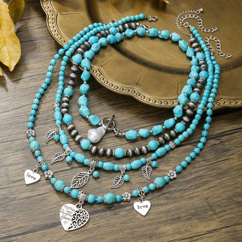 Turquoise Zinc Alloy Necklace, with turquoise, handmade, fashion jewelry & Unisex [