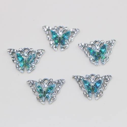 Zinc Alloy Rhinestone Pendants, Butterfly, silver color plated, DIY & with rhinestone 