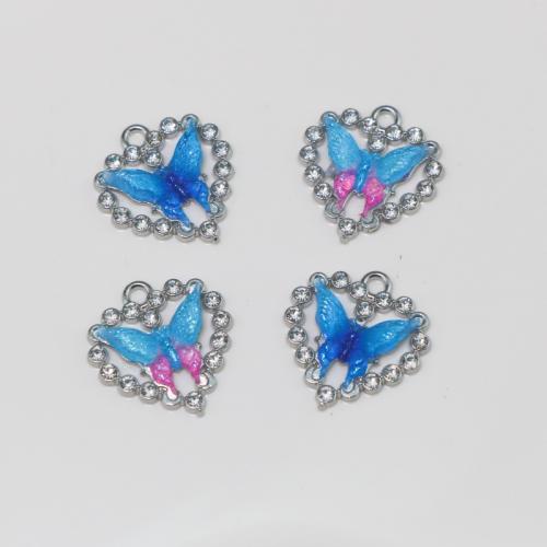 Zinc Alloy Rhinestone Pendants, Heart, silver color plated, DIY & with rhinestone 