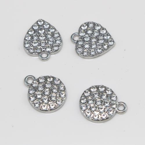 Zinc Alloy Rhinestone Pendants, silver color plated & DIY & with rhinestone 