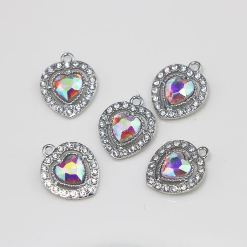 Zinc Alloy Rhinestone Pendants, Heart, silver color plated, DIY & with rhinestone 