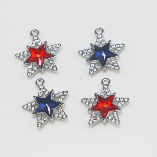 Zinc Alloy Rhinestone Pendants, Star, silver color plated, DIY & with rhinestone 