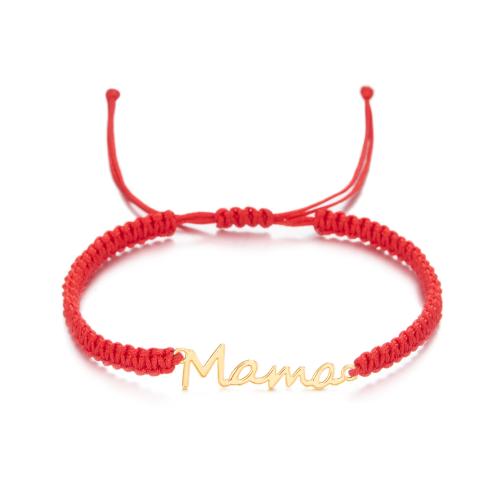 Laine cordon Bracelet, Cordon de noeud, avec alliage de zinc, Lettre d’alphabet, fait à la main, Réglable & Bijoux Fête des Mères & pour femme, plus de couleurs à choisir Environ 16-30 cm, Vendu par PC