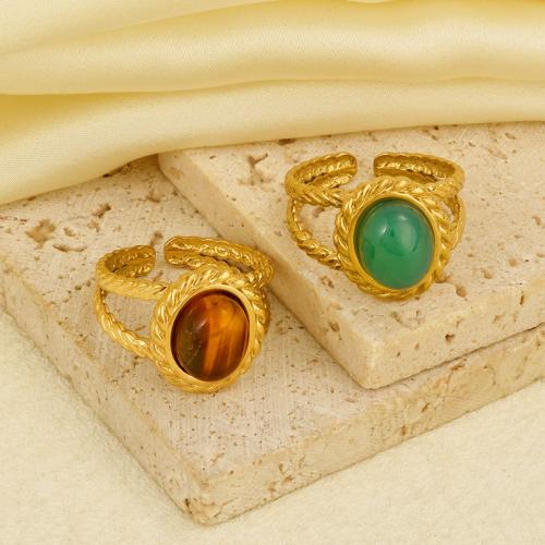 Pierre précieuse bague en acier inoxydable, Acier inoxydable 304, avec pierre gemme, Placage de couleur d'or, Réglable & pour femme, plus de couleurs à choisir, Vendu par PC