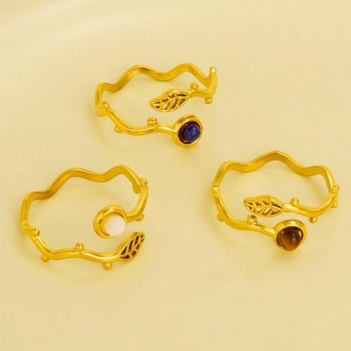 Piedras preciosas de acero inoxidable anillo de dedo, acero inoxidable 304, con Piedras preciosas, chapado en color dorado, Ajustable & para mujer, más colores para la opción, Vendido por UD