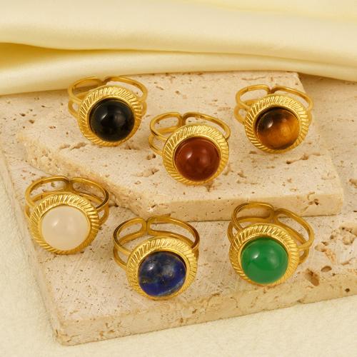 Piedras preciosas de acero inoxidable anillo de dedo, acero inoxidable 304, con Piedras preciosas, chapado en color dorado, Ajustable & para mujer, más colores para la opción, Vendido por UD