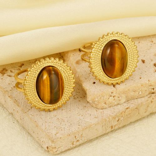 Piedras preciosas de acero inoxidable anillo de dedo, acero inoxidable 304, con Piedras preciosas, chapado en color dorado, Ajustable & para mujer, Vendido por UD