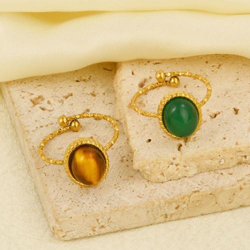 Piedras preciosas de acero inoxidable anillo de dedo, acero inoxidable 304, con Piedras preciosas, chapado en color dorado, Ajustable & para mujer, más colores para la opción, Vendido por UD