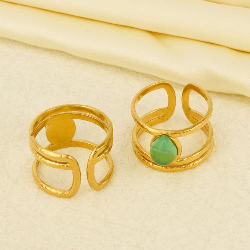 Piedras preciosas de acero inoxidable anillo de dedo, acero inoxidable 304, con Piedras preciosas, chapado en color dorado, Ajustable & para mujer, Vendido por UD