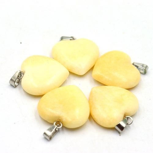 Pendentifs de Jade, Jade brun pâle, coeur, DIY, Jaune, 20mm, Vendu par PC