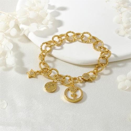 Cúbicos Circonia pulsera Latón de Micro pavimenta, metal, con Nácar, chapado en color dorado, micro arcilla de zirconia cúbica & para mujer, Vendido por UD