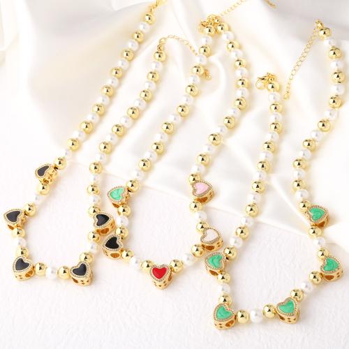 Collier en laiton fait à la main, avec perle de plastique, avec 5cm chaînes de rallonge, Placage de couleur d'or, bijoux de mode & émail, plus de couleurs à choisir cm, Vendu par PC