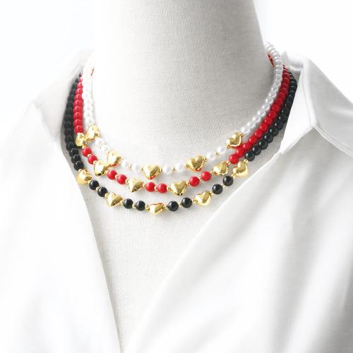 Collier en laiton fait à la main, avec perle de plastique, avec 5cm chaînes de rallonge, Placage de couleur d'or, bijoux de mode, plus de couleurs à choisir cm, Vendu par PC