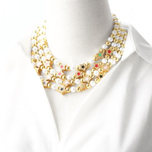 Collier en laiton cubique Zircon Micro Pave, avec perle de plastique, avec 5cm chaînes de rallonge, Placage de couleur d'or, bijoux de mode & pavé de micro zircon, plus de couleurs à choisir cm, Vendu par PC