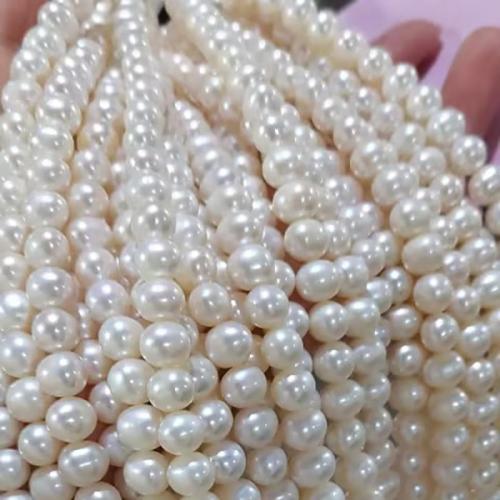 Natural Freshwater Pearl Loose Beads, Slightly Round, DIY white Approx 39 cm 