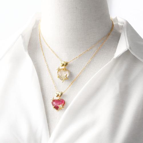 Collier en laiton cubique Zircon Micro Pave, avec Acrylique, avec 5cm chaînes de rallonge, coeur, Placage de couleur d'or, bijoux de mode & pavé de micro zircon, plus de couleurs à choisir cm, Vendu par PC