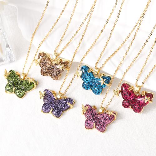 Collier en laiton cubique Zircon Micro Pave, avec Acrylique, avec 5cm chaînes de rallonge, papillon, Placage de couleur d'or, bijoux de mode & pavé de micro zircon, plus de couleurs à choisir cm, Vendu par PC