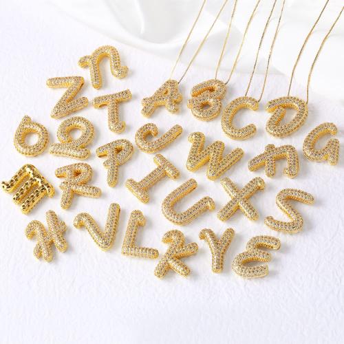 Collier en laiton cubique Zircon Micro Pave, avec 5cm chaînes de rallonge, Lettre d’alphabet, Placage de couleur d'or, bijoux de mode & modèles différents pour le choix & pavé de micro zircon, doré cm, Vendu par PC