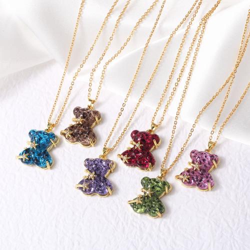 Cubic Zircon Micro Pave Brass Necklace, with Acrylic, with 5cm extender chain, Bear, gold color plated, fashion jewelry & micro pave cubic zirconia cm 