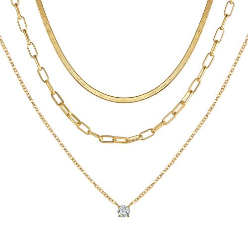 Brass cubique Collier zircon, laiton, avec zircon cubique, Placage, trois couches & bijoux de mode & pour femme, doré Environ 41-50 cm, Vendu par fixé