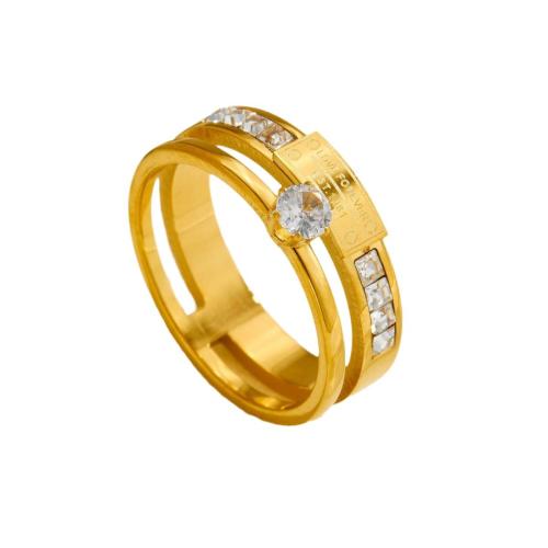 Bague en acier inoxydable , Acier inoxydable 304, Placage, normes différentes pour le choix & pour femme & avec strass & creux, plus de couleurs à choisir, Vendu par PC