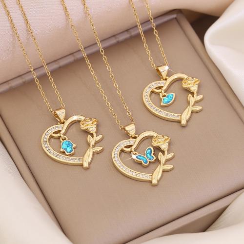 Rhinestone Brass Necklace, with 304 Stainless Steel Chain & Plastic, with 5cm extender chain, 18K gold plated & for woman & with rhinestone & hollow cm 