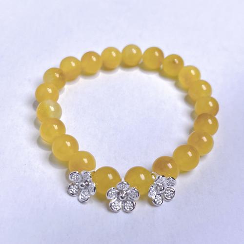 Bracelets en pierres précieuses, Jaune calcédoine, fleur, pour femme, Jaune, 8mm, Vendu par PC