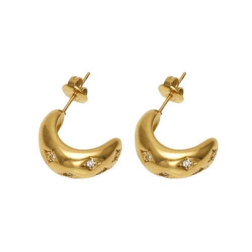 clou d'oreille en acier inoxydable avec stras, Acier inoxydable 304, Plaqué or 18K, styles différents pour le choix & pour femme & avec strass, Vendu par paire