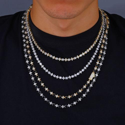 Brass Necklace, plated & micro pave cubic zirconia & for man 