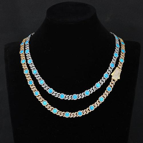 Brass Necklace, with Opal, plated & micro pave cubic zirconia & for man 