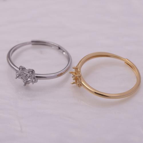 925 Sterling Silver Ring Mountings, Flower, DIY & adjustable & for woman & with rhinestone US Ring 