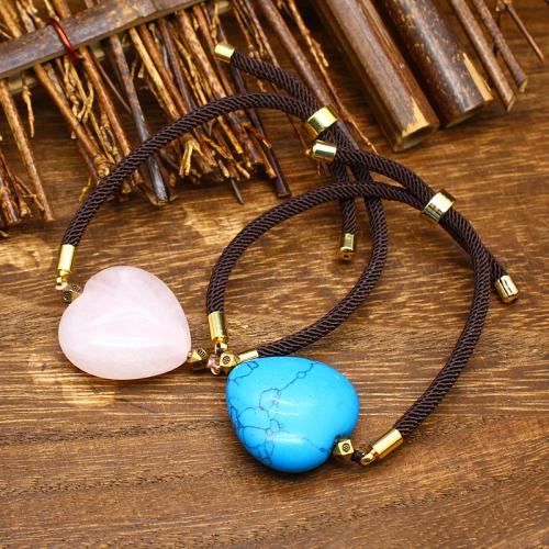 Gemstone Bracelets, Natural Stone, with Waxed Nylon Cord, Heart & for woman cm 