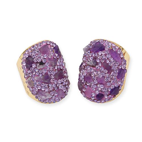 Bague en quartz, laiton, avec améthyste, Placage de couleur d'or, pour femme & avec strass, violet, inner ~20mm, Vendu par PC