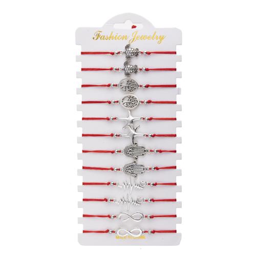 alliage de zinc Set de bracelet, avec Cordon de noeud, fait à la main, 12 pièces & styles différents pour le choix & pour femme, rouge Environ 28 cm, Vendu par fixé