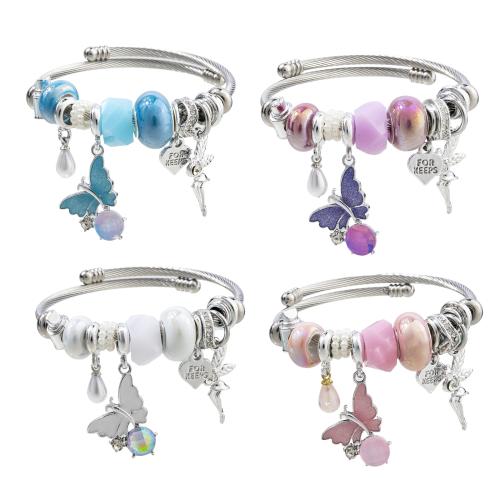 Stainless Steel  European Bracelets, 304 Stainless Steel, with Crystal & Plastic Pearl & Zinc Alloy, plated, for woman & enamel & with rhinestone Diameter :5.5cm. [