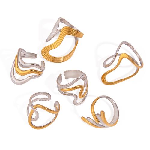 Stainless Steel Finger Ring, 304 Stainless Steel, plated & for woman & two tone & hollow 